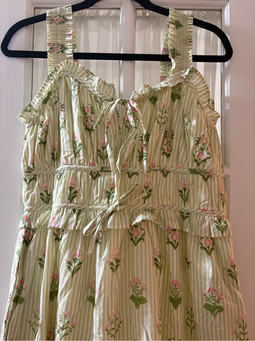 NWT Green Striped Floral Ruffle Sundress